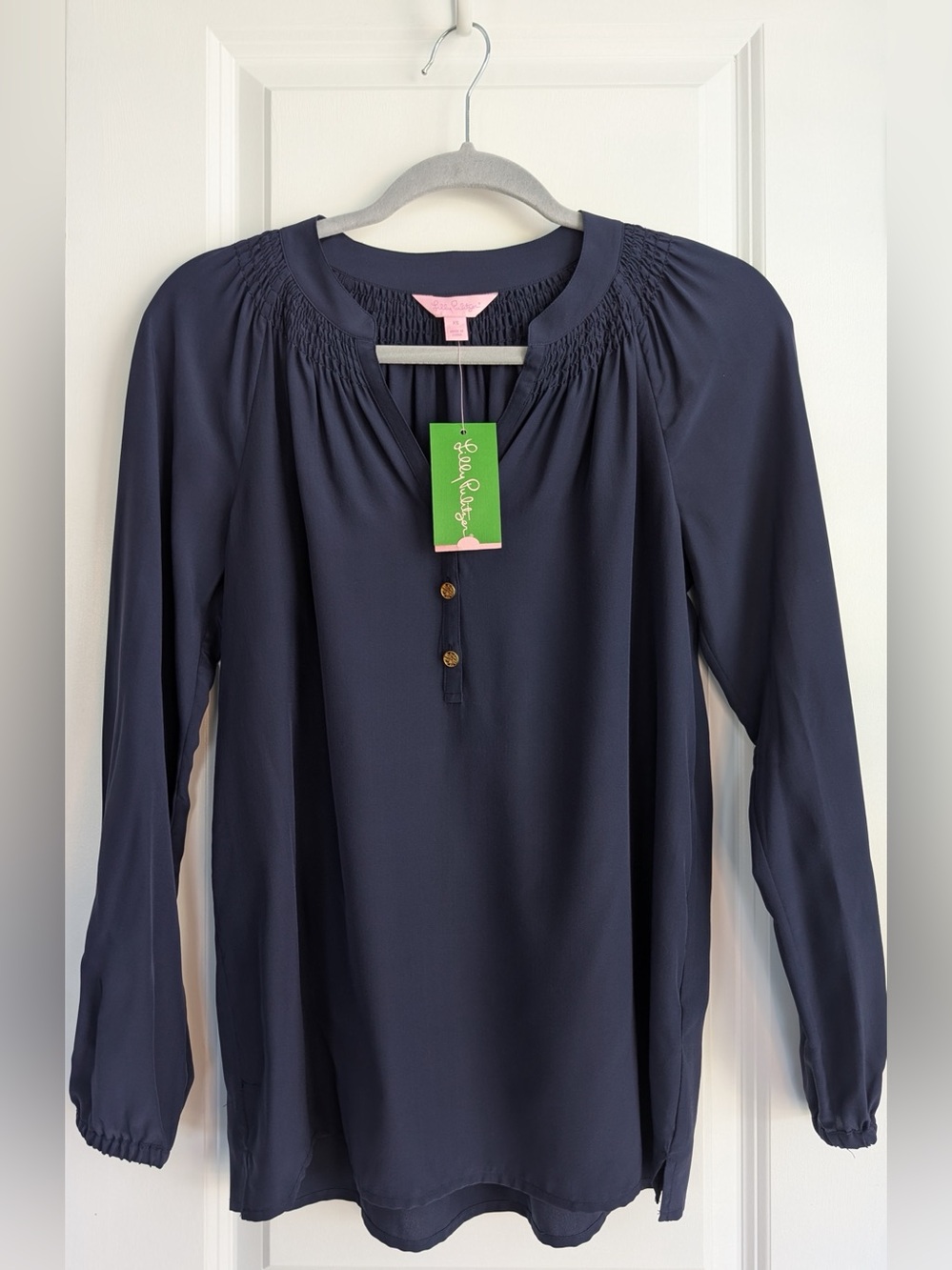 Lilly Pulitzer 100% Silk Elsa Blouse True Navy Women's Size XS NWT